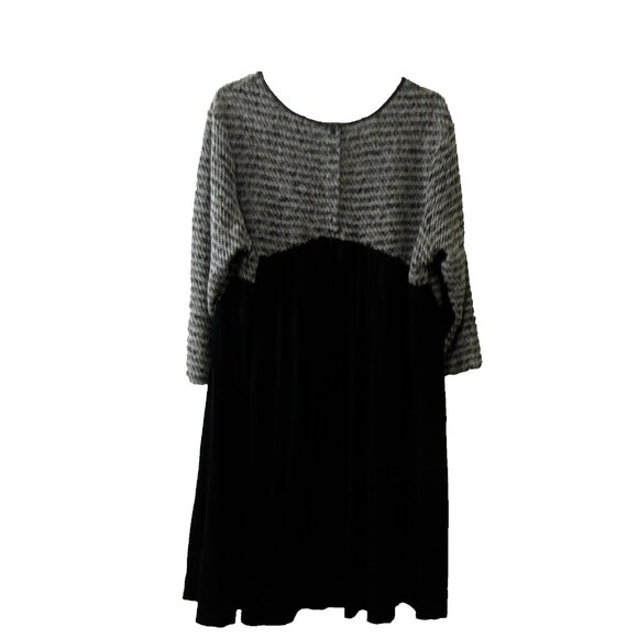 Cato Woman Dress Plus Sz 22/24W Black White Knubby Knit Inset Faux Leather Trim - Picture 2 of 8